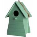 Holz Vogelhäuschen zum Aufhängen 20 x 14 cm - grün - Garten Deko Vogel Nist Haus mit Fütterungsloch