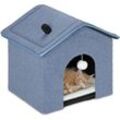 Katzenhöhle, faltbar, flauschig, Versteck für Katzen & kleine Hunde, hbt: 44x48x45 cm, Indoor Hundehütte, blau - Relaxdays