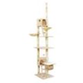 Kratzbaum 240-260 cm beige, Katzenkratzbaum deckenhoch mit Sisal, Kletterbaum für Katzen, Deckenspanner Katzenbaum mit Hängematten - Wiltec