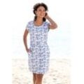 Beachtime Jerseykleid mit Blumenmuster und Taschen, Sommerkleid aus Baumwoll-Mix, blau