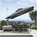 Quadratisch Alu Groß Sonnenschirm Ampelschirm mit Led und Kurbel 300 x 300 cm für Balkon Terrasse Garten,Sonnenschutz UV50+ und wasserdicht