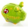 Logbuch-Verlag Spardose Sparschwein "Happy Camper" grün bunt aus Keramik