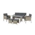 Juskys Polyrattan Gartenmöbel Sitzgruppe Turin Set 6 teilig - Outdoor Möbel mit Tisch – Lounge Grau