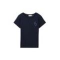 TOM TAILOR DENIM Damen Basic T-Shirt mit Bio-Baumwolle, blau, Textprint, Gr. M