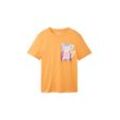 TOM TAILOR DENIM Herren T-Shirt mit Bio-Baumwolle, orange, Fotoprint, Gr. XL