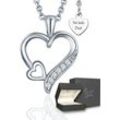 LOVENEST Herzkette Halskette Damen Silber 925 mit kleinen ZIRKONIA-STEINEN Herz-Anhänger (Silberkette Anhänger Geschenke für Frauen Valentinstag Frau Freundin