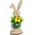 Deko-Hase "Rosalie" aus Holz mit Kunstblumen, 50cm