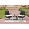 Happy Home Casual-Set 3 tlg. Balkonset Sitzgruppe HGS44-BEI schwarzes Rattan mit Sitzkissen in beige