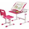 Kinderschreibtisch höhenverstellbar mit Stuhl, mit neigbarer beschreibbare Tischplatte & Schublade,Schülerschreibtisch Rosa - Costway