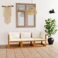 3-Sitzer-Gartensofa，Lounge-Sofa mit Auflage Creme Akazie Massivholz vidaXL