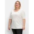 Sheego T-Shirt Große Größen in feiner, dehnbarer Rippqualität, weiß