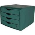 Schubladenbox Helit The Green Chameleon, 4 Schübe mit Auszugssperre, Format A4, stapelbar, grün