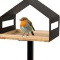 Wondermake - Design Vogelhaus mit Ständer aus Metall und Holz wetterfest, modernes Vogelfutterhaus groß Metalldach stehend, Vogelhäuschen Futterhaus