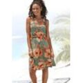 LASCANA Jerseykleid mit Blumendruck, Sommerkleid, Strandkleid, grün|orange