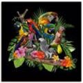 Wandbild ARTLAND "Papageien Graupapagei Kakadu Dschungel" Bilder Gr. B/H: 100 cm x 100 cm, Leinwandbild Vögel quadratisch, 1 St., bunt Kunstdrucke