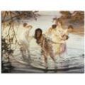 Wandbild ARTLAND "Glückliches Spiel im Wasser. 1899" Bilder Gr. B/H: 120 cm x 90 cm, Leinwandbild Gruppen & Familien, 1 St., beige (naturfarben) Kunstdrucke