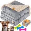 Wasserdichte Hundedecke Sherpa Fleece Haustier Decke + 3x Spielzeugknochen maschinenwaschbar beidseitiger Sofabezug-Schutz Grau / xxl (203 x 152 cm)