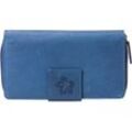 HJP Damen Geldbörse „Hibiskus“, Echtleder (Farbe: jeansblau)
