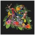 Wandbild ARTLAND "Papageien Graupapagei Kakadu Dschungel" Bilder Gr. B/H: 70 cm x 70 cm, Alu-Dibond-Druck Vögel quadratisch, 1 St., bunt Kunstdrucke