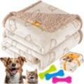 Wasserdichte Hundedecke Sherpa Fleece Haustier Decke + 3x Spielzeugknochen maschinenwaschbar beidseitiger Sofabezug-Schutz Beige / m (101 x 73 cm)