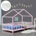 en.casa Kinderbett Treviolo 90x200 cm mit Kaltschaummatratze und Gitter Rosa/Weiß