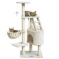 HAPPYPET Kratzbaum 'Julien' 120 cm hoch – Sisal, Höhle, Liegemulde und Leiter, Katzenkratzbaum Katzenbaum für Katzen, mittelgroß, mit Spielmaus Creme 120 cm