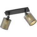 Strahler schwarz gold 2 Flammige Deckenleuchte schwenkbar Deckenlampe 2 Strahler Vintage, Eisen Stahl, Gitter Optik, 2x E14 Fassungen, LxBxH 30x10x21