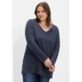 Sheego V-Ausschnitt-Pullover Große Größen mit Kaschmir und Ajourstrick-Details, blau