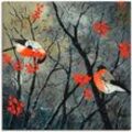 Wandbild ARTLAND "rote Vögel im Winter" Bilder Gr. B/H: 100 cm x 100 cm, Leinwandbild Vögel quadratisch, 1 St., rot Kunstdrucke