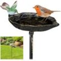 Gusseisen Vogeltränke zum Stecken, mit Erdspieß, Gartendeko, Vogelfutterstelle, Wasserschale 1m hoch, bronze - Relaxdays