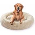 Luxuriöses rundes Haustierbett/Nest für Hunde und Katzen, einfach zu waschendes Kissen mit Reißverschluss für Katzen/Hunde, beige, 80 cm - Minkurow
