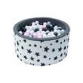 Bällebad – stabiles Bällebad – Sternenmuster – 90 x 40 cm – 200 Bälle Ø 7 cm – rosa, weiß, schwarz und silber