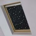 MINKUROW Dachfensterrollo schwarz + Sterne 116 x 120 cm Thermo-Verdunkelungsrollo für Dachfenster ohne Bohren Hitzeschutz mit Saugnäpfen