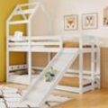 Kinderbett Baumhaus mit Rutsche & Leiter 90 x 200 cm, Hochbett für Kinder– 2x Lattenrost- Weiß - gleiten