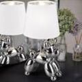 Tischleuchte Hund Schlafzimmerlampe Tischlampe Textil Nachttischlampe Keramik, weiß silber, 1x E14, BxHxT 17x33x16 cm