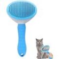 Katzenbürste zum Fellwechsel und zur Fellpflege, selbstreinigende Zupfbürste für Haustiere, blau