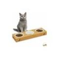 Eting - Bambus-Napfhalter für 3, Keramik-Futter- und Wassernäpfe, Spülmaschinenfest, Katzen, Barnapf für kleine Hunde, Natur, l
