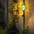 LED Solarlampen Gartenstecker Solar Vogel für Außen Tiere Gartendeko Metall Solar, Edison Birne amber, schwarz antik, LED warmweiß, DxH 15,5x94,5 cm