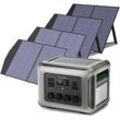 R2500 Solargenerator 2016Wh mit 4 Stück 100W Solarmodul, 4 x 2500W ac Ausgänge (4000 w Spitze), Tragbare Powerstation mit Solarpanel für