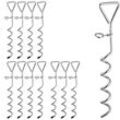 12 x Spiralhering, Erdanker für Zelte & Trampoline, Stahl, Anlegepflock für Hunde, Bodenanker, 42 cm lang, silber