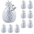 10 x Spardose Ananas, Dekofigur, Sparschwein mit Schloss, 2 Schlüssel, Keramik Sparbüchse, h x d 16 x 9 cm, Silber