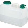 Relaxdays Wasserkanister mit Hahn, 15 Liter, Kunststoff bpa-frei, Weithals Deckel, Griff, Camping Kanister, weiß/grün