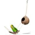 Vogelspielzeug, Holzleiter, Kokosschale, Vogelkäfig Zubehör für Wellensittich, Kanarienvogel, Vogelnest, natur - Relaxdays