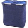 Neuwertig] Wäschesammler HHG 242, Laundry Wäschebox Wäschekorb Wäschebehälter mit Netz, 2 Fächer 56x49x30cm 82l cord blau - blue