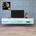 Led TV-Schrank , TV-Lowboard in Hochglanz Weiß mit LED-Beleuchtung, hochwertiges TV-Board mit viel Stauraum für Ihr Wohnzimmer 140x40x30.5cm,