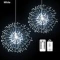 150 LEDs Feuerwerk Lichterkette 8 Lichtmodi Löwenzahn Lichter Wasserdicht Außen Garten Weihnachten Deko, Weiß