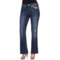 Große Größen: Bootcut Stretch-Jeans im Used-Look, dark blue Denim, Gr.56