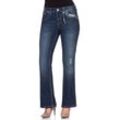 Große Größen: Bootcut Stretch-Jeans im Used-Look, dark blue Denim, Gr.92