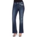 Große Größen: Bootcut Stretch-Jeans im Used-Look, dark blue Denim, Gr.48
