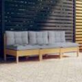 3-Sitzer-Gartensofa Loungesofa Sitzgruppe mit Grauen Kissen Massivholz Kiefer DE14276